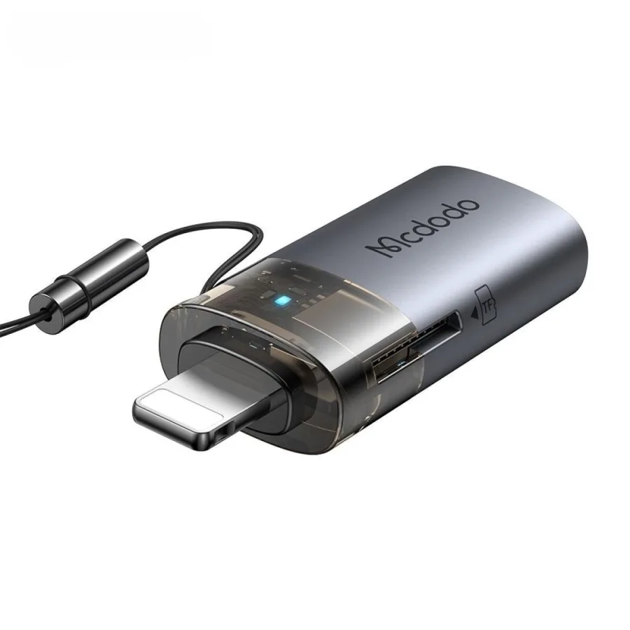محول Mcdodo OT-7850 USB-A إلى Lightning مع قارئ بطاقات TF – تصميم من سبائك الزنك