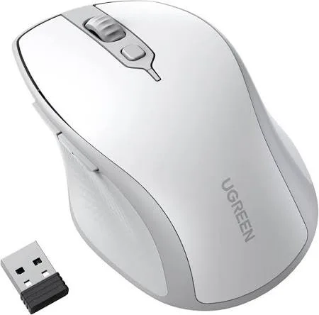 ماوس لاسلكي مريح لليد 2.4G يوجرين UGREEN MU101 بنقرات صامتة موديل 15805 (رمادي مائل للأبيض / White Gray)