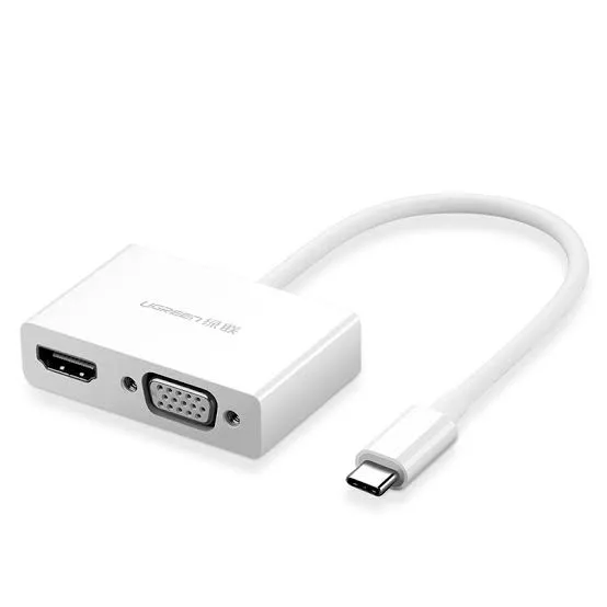 محول وموزع شاشات يو إس بي سي إلى HDMI و VGA يوجرين UGREEN MM123 موديل 30843 (أبيض)