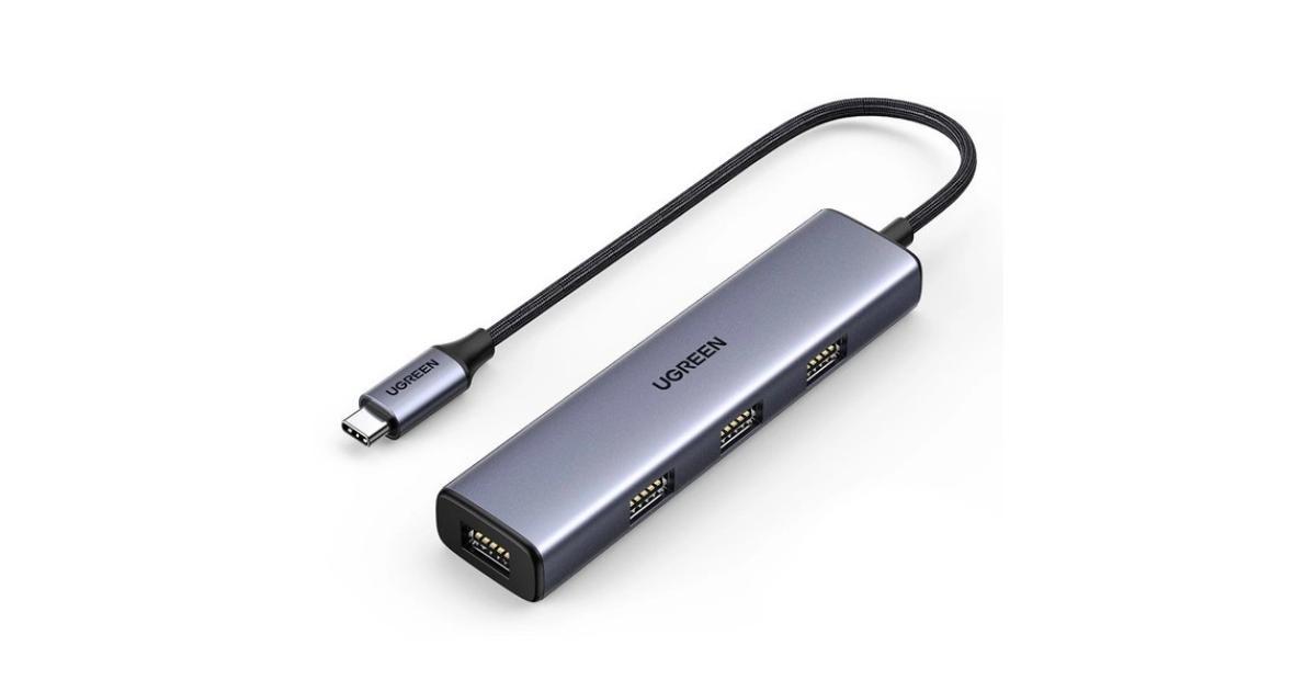UGREEN CM473 USB-C to 4-Port USB 3.0 Hub up to 5Gbps Without Power Port (Aluminium Case) - Model 20841