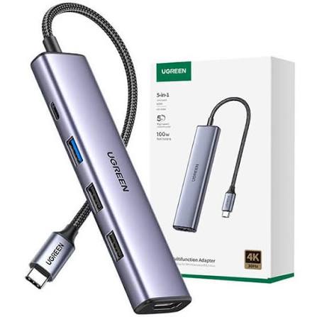 محول وموزع يو إس بي سي 5 في 1 يوجرين UGREEN CM478 بدقة HDMI 4K@30Hz و3 منافذ USB 3.0 مع شحن PD موديل 35580 (أبيض كريمي)