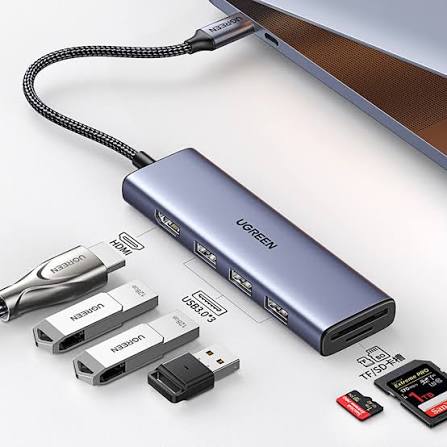 محول وموزع يو إس بي سي متعدد الوظائف يوجرين UGREEN CM511 يضم HDMI 4K و3 منافذ USB 3.0 مع قارئ بطاقات SD و TF يدعم التشغيل المتزامن موديل 20956A