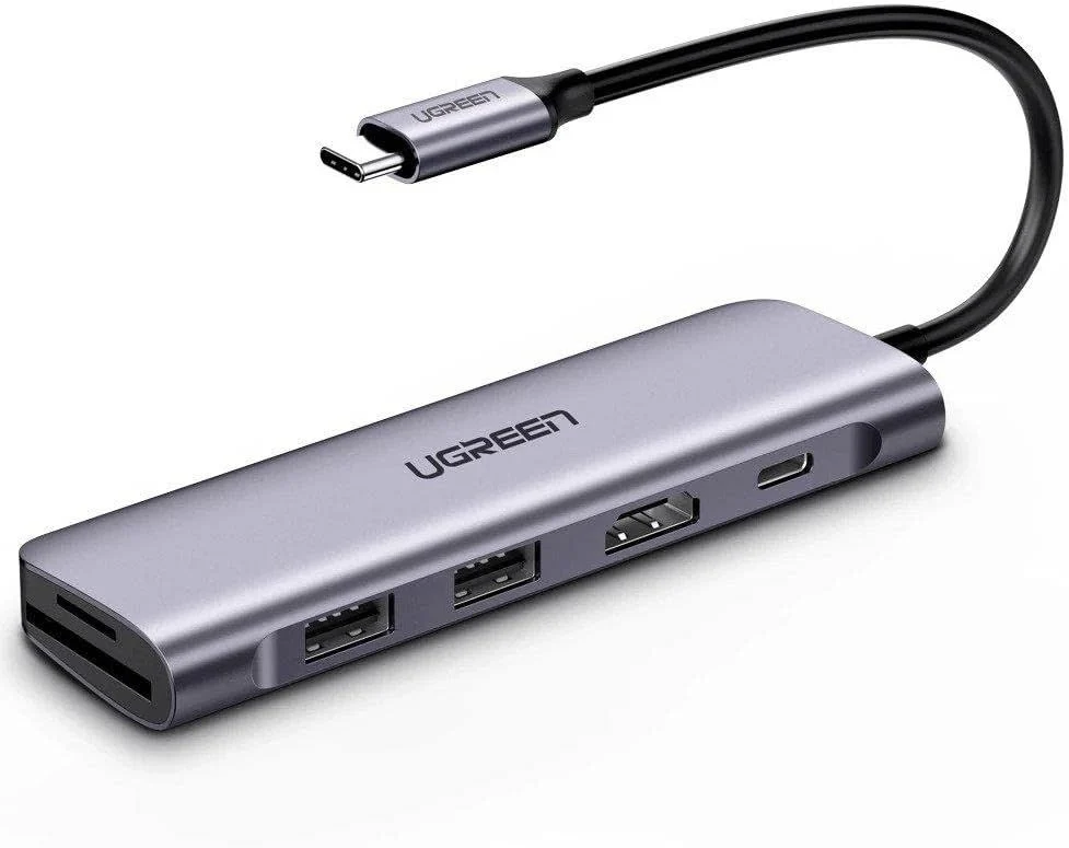 موزع يو إس بي سي يوجرين UGREEN CM195 يضم 3 منافذ USB 3.0 و HDMI وقارئ ذاكرة SD/TF مع شحن سريع PD موديل 70410 (رمادي فلكي)
