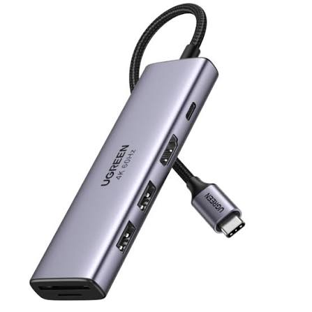 محول وموزع يو إس بي سي يوجرين UGREEN CM511 يضم منفذ HDMI بدقة 4K@60Hz ومنفذي USB 3.0 وقارئ بطاقات SD/TF مع شحن PD موديل 60384
