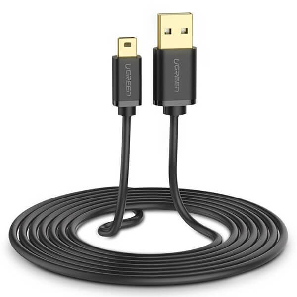 كابل يو إس بي 2.0 إلى ميني يو إس بي 5Pin يوجرين UGREEN برؤوس مطلية بالذهب بطول 1 متر موديل 10355 (أسود)
