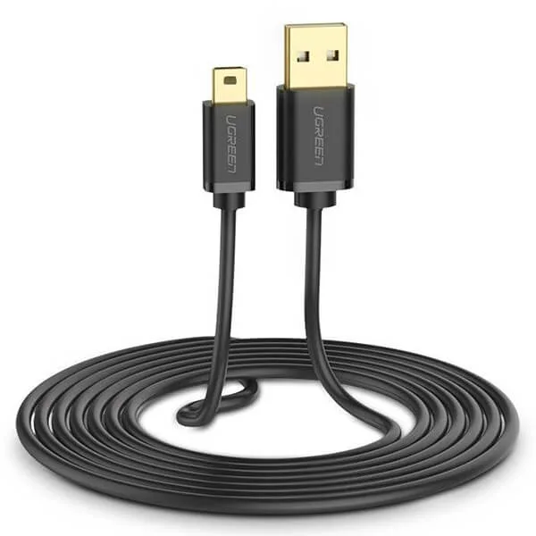 كابل يو إس بي 2.0 إلى ميني يو إس بي 5Pin يوجرين UGREEN برؤوس مطلية بالذهب بطول 1 متر موديل 10355 (أسود)