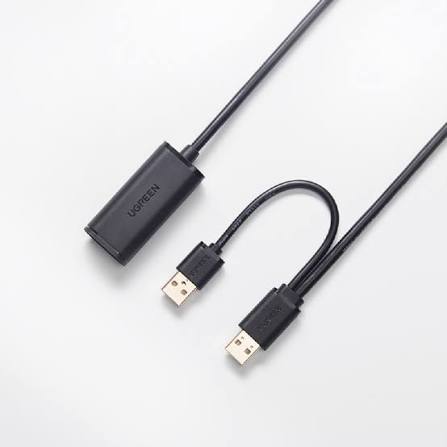 كابل تمديد يو إس بي نشط يوجرين UGREEN USB 2.0 بطول 5 أمتار مع شريحة تكرير وكابل إمداد طاقة موديل 20213 (أسود)