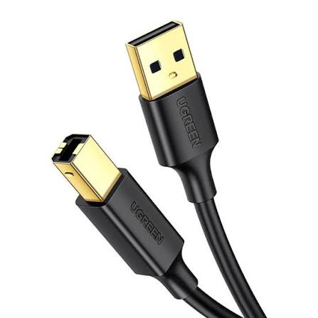 كابل طابعة وماسح ضوئي يو إس بي UGREEN USB 2.0 AM to BM برؤوس مطلية بالذهب بطول 3 أمتار موديل 10351 (أسود)