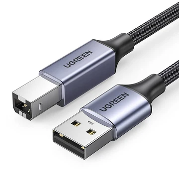 كابل طابعة وماسح ضوئي يو إس بي فاخر يوجرين UGREEN USB 2.0 AM To BM بهيكل ألمنيوم وسلك مضفر بطول 1.5 متر موديل 80802