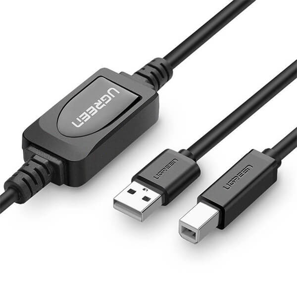 كابل طابعة يو إس بي نشط مكرر للإشارة يوجرين UGREEN USB 2.0 AM To BM مزود بشريحة تقوية بطول 10 أمتار موديل 10374 (أسود)