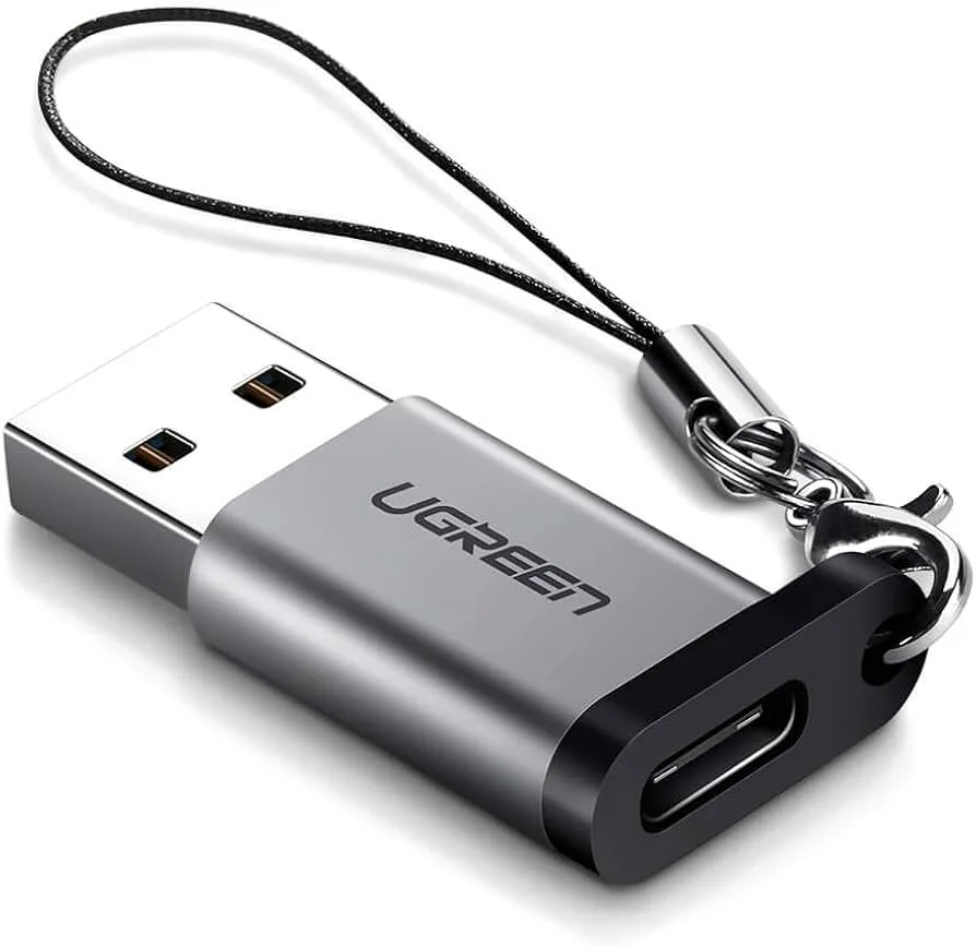 محول ووصلة يو إس بي UGREEN USB-A 3.0 إلى يو إس بي سي أنثى بسرعة 5Gbps بهيكل معدني وسلسلة ميدالية موديل 50533 (رمادي)