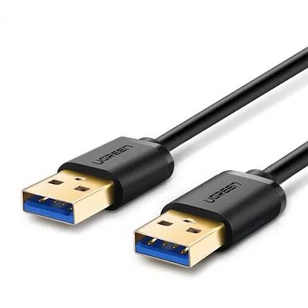 كابل يو إس بي فائق السرعة يوجرين UGREEN USB-A 3.0 من نوع ذكر إلى ذكر بطول 2 متر برؤوس مطلية بالذهب موديل 10371 (أسود)