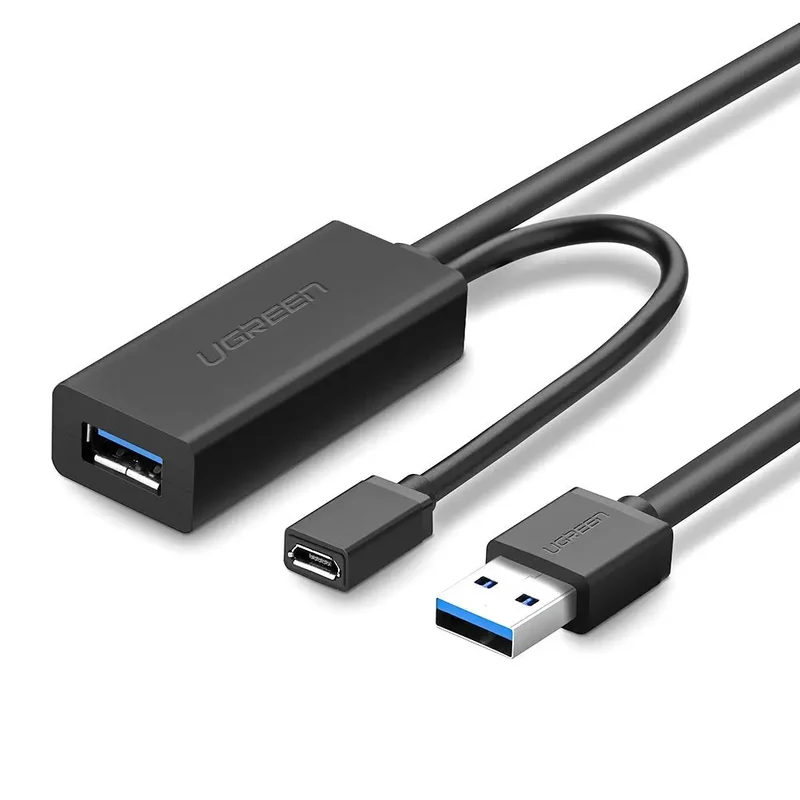 كابل تمديد يو إس بي نشط مكرر للإشارة يوجرين UGREEN USB 3.0 فائق السرعة بطول 10 أمتار مع منفذ إمداد طاقة موديل 20827