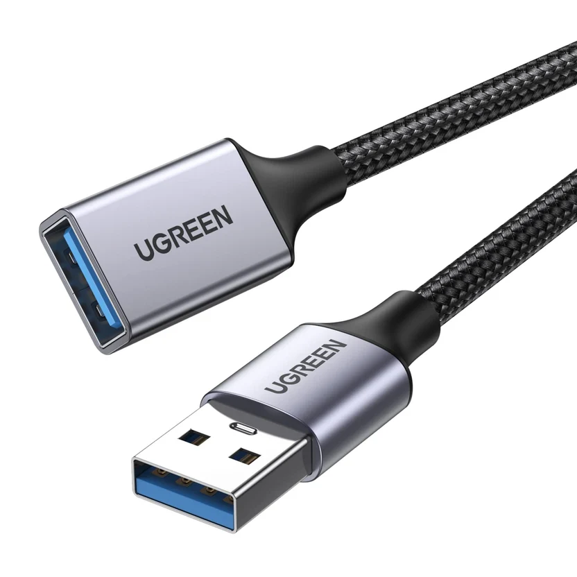 كابل تمديد يو إس بي فاخر يوجرين UGREEN USB 3.0 بهيكل ألمنيوم وسلك مضفر بطول 2 متر موديل 10497 (أسود)