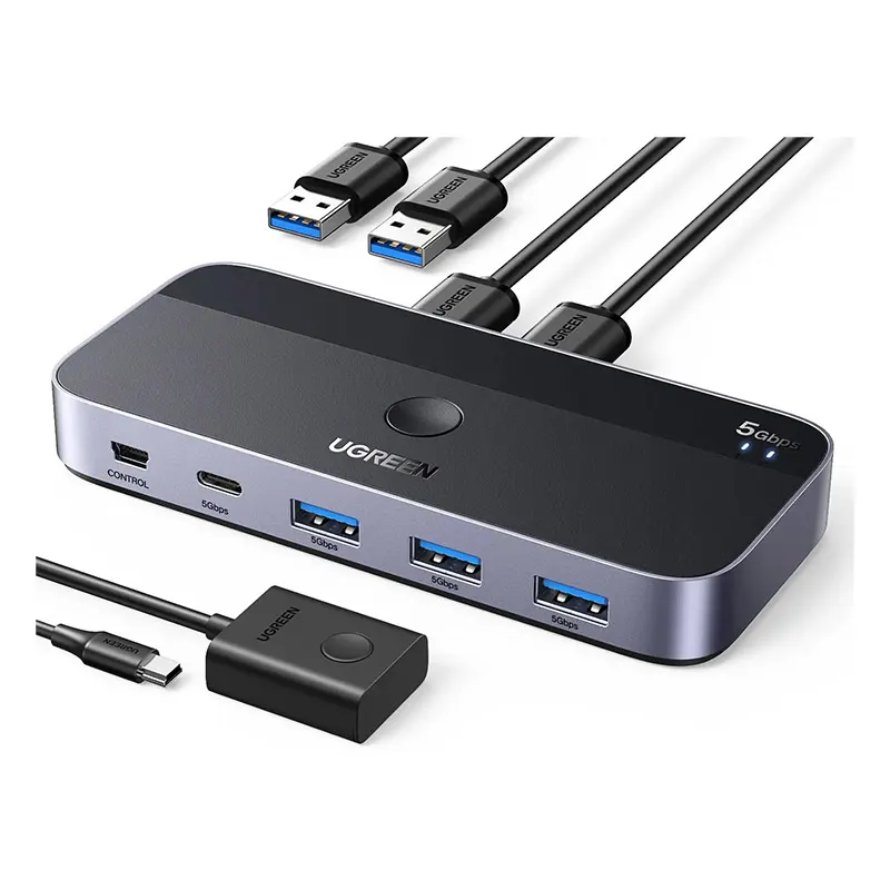 محطة ومفتاح مشاركة يو إس بي 3.0 مكتبي فاخر يوجرين UGREEN 2 In 4 Out بسرعة 5Gbps موديل 15705