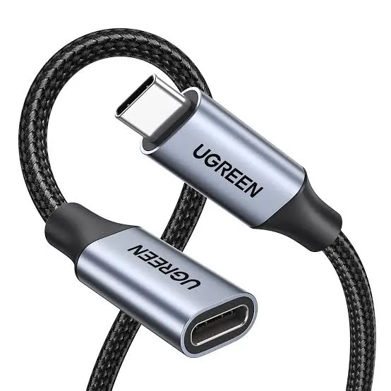 كابل تمديد يو إس بي سي فاخر مضفر يوجرين UGREEN الجيل الثاني Gen 2 بقوة 100W تيار 5A بطول 0.5 متر موديل 80810 (أسود)