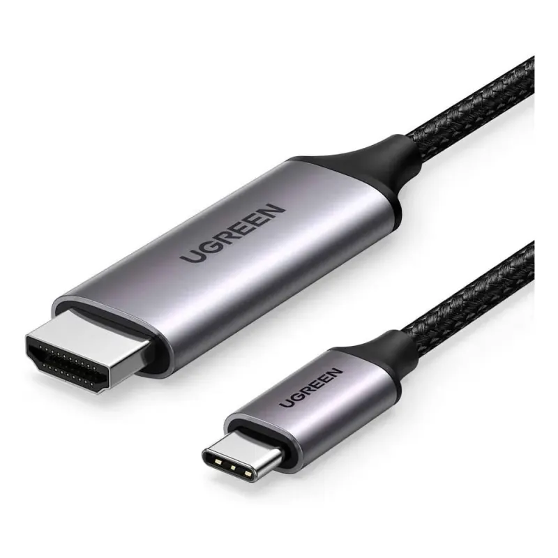 كابل شاشة وعرض يو إس بي سي إلى HDMI فاخر يوجرين UGREEN بهيكل ألمنيوم وسلك مضفر بطول 1.5 متر موديل 50570 (رمادي أسود)