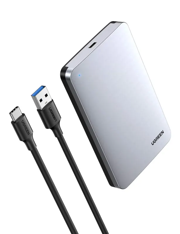 حاوية وكابينة هارد ديسك خارجي 2.5 بوصة يوجرين UGREEN SATA بسرعة 6Gbps بهيكل ألمنيوم مع كابل C إلى A موديل 70498
