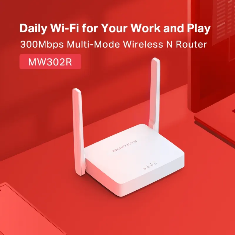 راوتر منزلي لاسلكي متعدد الأوضاع ميركوسيس MERCUSYS MW302R بسرعة 300Mbps بهوائيين خارجيين