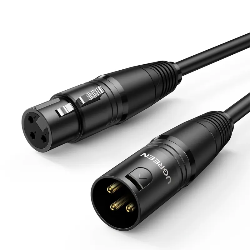 كابل مايكروفون احترافي وتمديد كانون يوجرين UGREEN XLR ذكر إلى أنثى 3-Pin متوازن (متوفر بعدة خيارات أطوال من 1 متر إلى 10 أمتار) - أسود