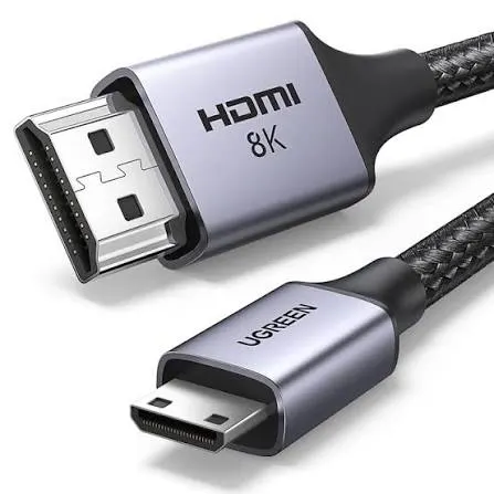 كابل شاشة ميني إتش دي إم آي Mini HDMI إلى HDMI قياسي فائق الدقة 8K يوجرين UGREEN بهيكل ألمنيوم (متوفر بطول 1م و 2م)