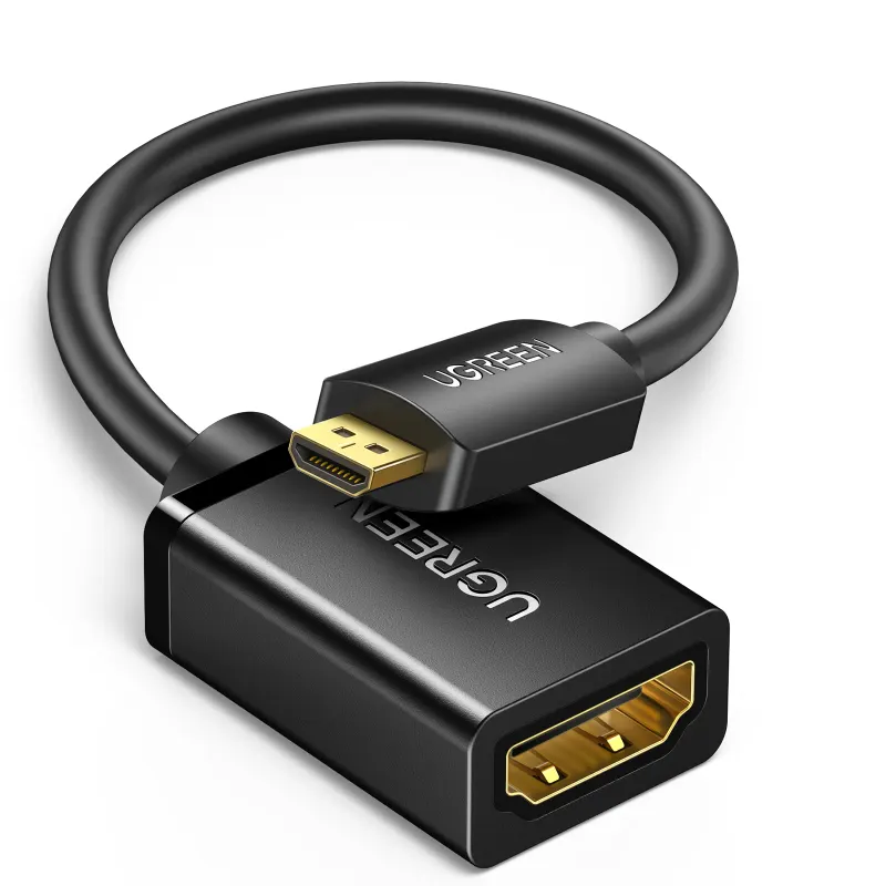 وصلة وكابل محول يوجرين UGREEN من ميني إتش دي إم آي أو مايكرو إتش دي إم آي إلى منفذ HDMI أنثى بدقة 4K بطول 22 سم - أسود