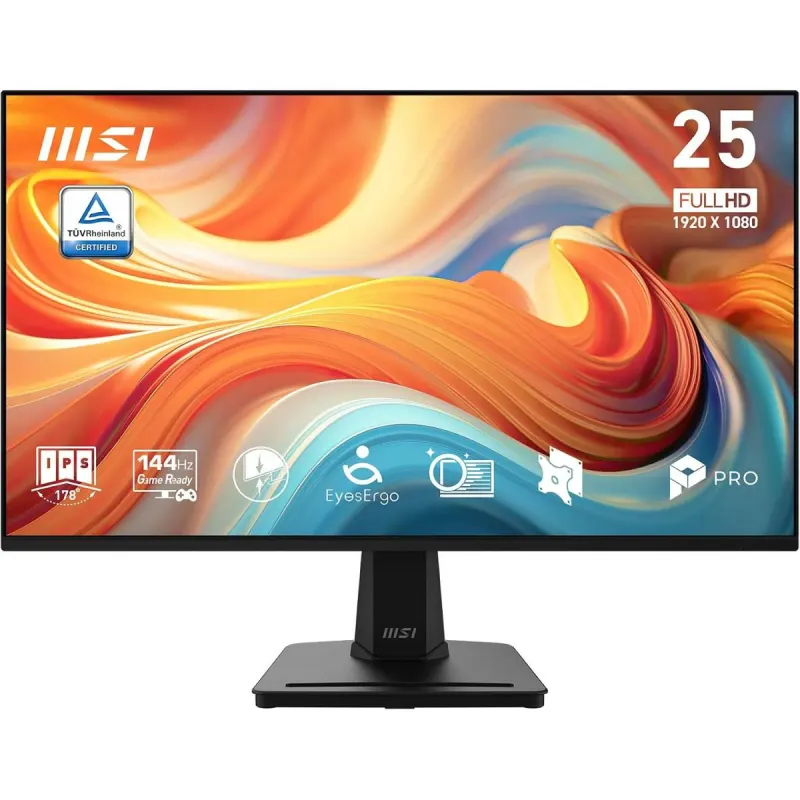 شاشة MSI PRO MP251 E14L مقاس 25 بوصة FHD IPS بتردد 144Hz وتقنية EyesErgo – ضمان سنتين